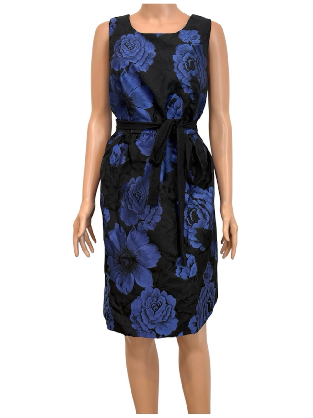 Lane Bryant 14 sleeveless floral jacquard satiny belted dress D4 3583